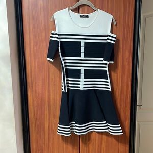 Black and white off the shoulder dress